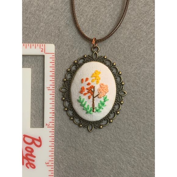 Wild Flower Embroidery Necklace Handmade Jewelry - Picture 7 of 7